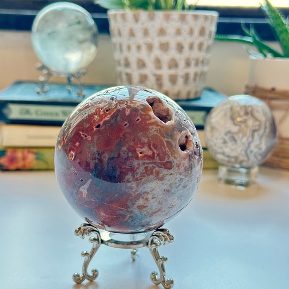 Red Moss Agate Sphere Crystal Ball for Abundance - Picture 4 of 7